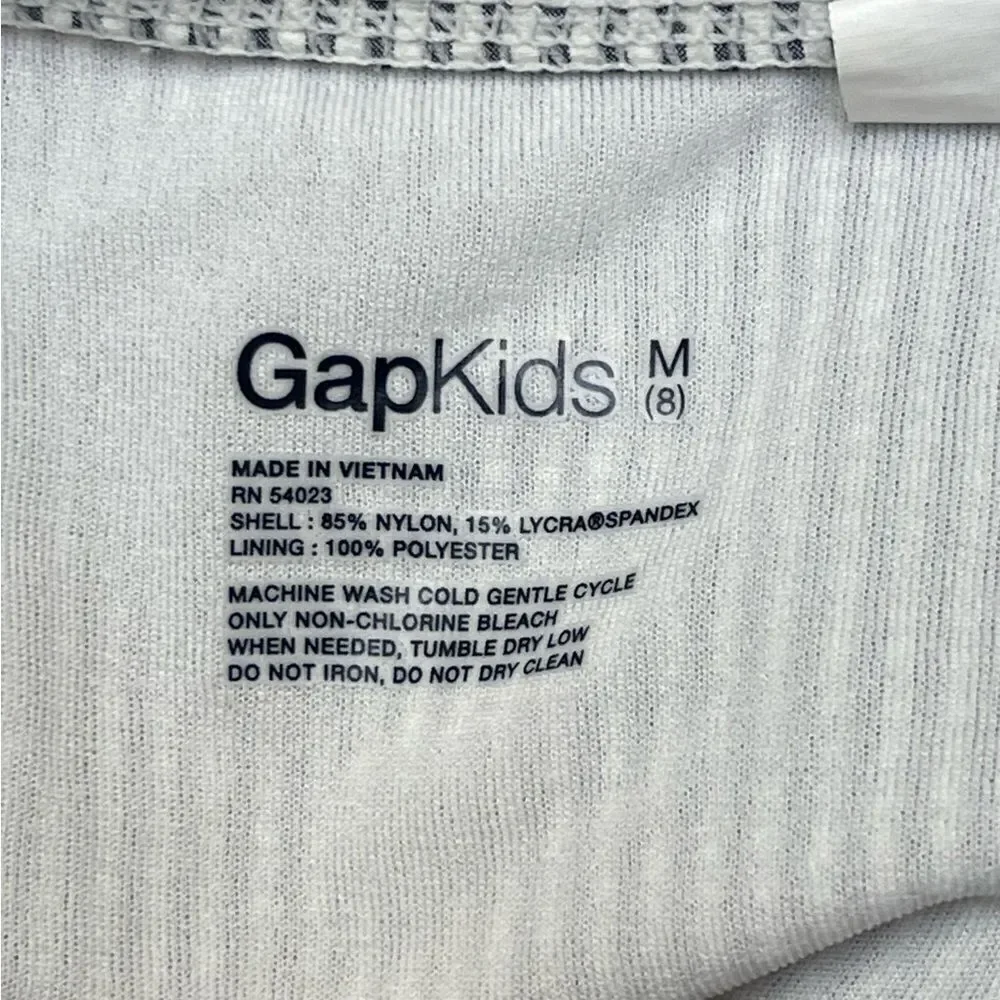 Gap Kids Seersucker 1Pc Swimsuit Open Back Sz M Gray White Micro Stripe EUC